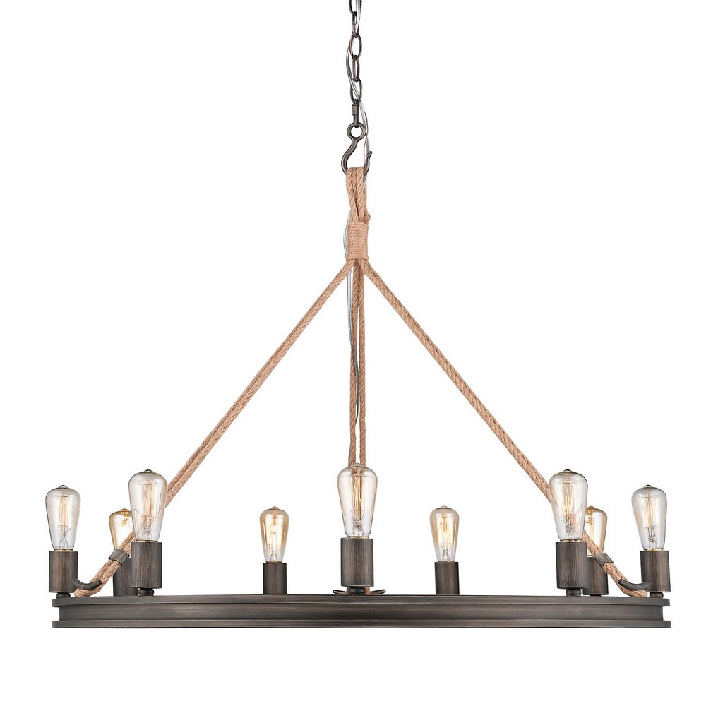 Golden Lighting-1048-9 GMT-Chatham - Circular Chandelier 9 Light Steel in Coastal style - 29 Inches high by 33.5 Inches wide   Gunmetal Bronze Finish